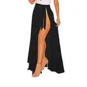 Nevenka Women's Swimsuit Cover Up Summer Beach Wrap Skirt Swimwear Bikini Cover-ups-Black-CYBK2022