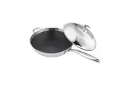 SOGA 18/10 Stainless Steel Fry Pan 32cm Frying Pan Top Grade Non Stick Interior Skillet with Helper Handle and Lid