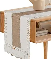 Boho Table Runner, Splicing Macrame Tables Runner, Woven Farmhouse Style with Tassels for Wedding Bridal Shower Home Dining Table Decor, 12 x 72 Inch