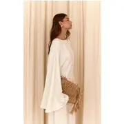 Cream Floaty Woven Flared Sleeve Maxi Dress, Cream