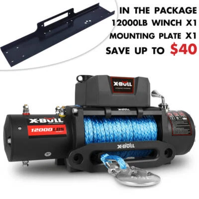 X-BULL 12000LBS Electric Winch 12V 4x4 synthetic rope 4WD Car with winch mountin