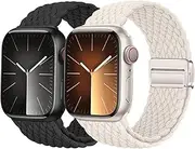 2 Pack Braided Solo Loop for Apple Braided Watch Band 49mm 45mm 44mm 42mm 41mm 40mm 38mm Elastic Band With Magnetic Buckle Nylon Sport Strap for iWatch Ultra 2 Ultra SE 2 SE Series 9 8 7 6 5 4 3