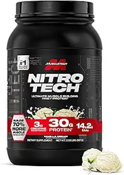 Whey Protein Powder, MuscleTech Nitro-Tech Whey Protein Isolate + Peptides, Lean Protein Powder with Creatine, Sports Nutrition Protein Powder for Men & Women, Vanilla, 998g (22 Servings)