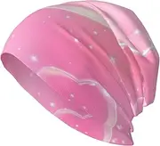 [ZaKhs] Pink Heart Print Beanie Hat Winter Warm Knit Hat Soft Skull Cap for Women Men, Black, One Size