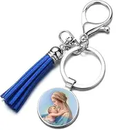 [YBRAG] Catholic Virgin Mary Keychain Trendy Multicolor Tassel Pendant Car Key Chain Metal Key Ring Believers Gifts, Silver, x
