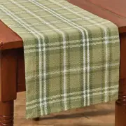 Verbena Green White Plaid Woven Cotton Country Farmhouse Table Runner