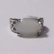 Cloudy White Bead In Latticework Silver Tone Fashion Ring - Size 8.5 - New