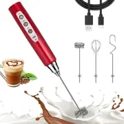 Red Milk Frother Wand for Coffee, Frother Handheld Rechargeable Electric Whis...