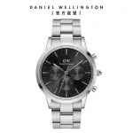 【DANIEL WELLINGTON】DW 手錶 ICONIC CHRONOGRAPH 42ｍｍ曜夜黑三眼精鋼錶-銀框(DW00100645)