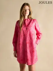 Joules Phoebe Pink and Red Floral Cotton Shirt Dress (E27957) | $155