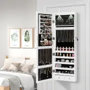 CostwayMirror Jewelry Cabinet with Full Length Clear Mirror and Internal LED Lights