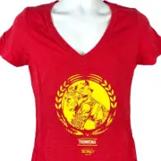 Tsingtao Beer Year of Monkey 2016 Ladies L Red V-Neck T-Shirt size Large Promo