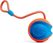 Chuckit! Ball on Rope Fetch and Tug-of-War Dog Toy - Durable EVA Rubber Construction - 5.5-inch Diameter - 18-inch Rope - Orange and Blue