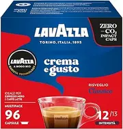Lavazza, A Modo Mio Crema e Gusto Classico, 96 Coffee Capsules, for an Espresso with Chocolate and Dried Fruit Notes, Arabica and Robusta, Intensity 12/13, Medium Roast, 6 Packs of 16 Capsules