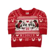 Disney 18 month Knit Pullover Sweater Mickey Minnie Sequin Red Christmas NWT