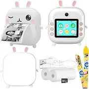 GOMINIMO Kids' Instant Print Camera with Dual 48MP Cameras: Print Paper, 8X Digital Zoom, Rechargeable, and 32GB TF Card (Rabbit)