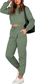 [BTFBM] Women 2 Piece Outfits Long Sleeve Crop Top Pullover Drawstring Pant Jogger Set Casual Sweatsuits Tracksuit Pockets