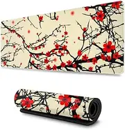 Japanese Cherry Blossom Gaming Mouse Pad XL, Non Slip Rubber Base Mousepad, Stitched Edges Desk Pad, Extended Large Mice Pad,31.5X11.8 Inch