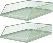 MTSDM 2Pcs Letter Trays, Stackable Paper Sorter/Desk Organiser/File Tray for Desk, 12.8" L x 9.8" W x 3" H Green Mesh Desk Organizer Perfect for Office Organization, Document Holder Fits A4 Paper