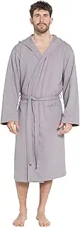 [Sock Stack] Men's Hooded Waffle Robe Dressing Gown Bathrobe for Men Super Absorbent Cotton Robes Spa Perfect for Home & Loungewear, Grey, Medium-Large