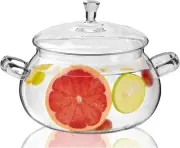 2450Ml/83Oz Glass Clear Saucepan with Lid,Best Handmade Easy Clean Heat Resistan