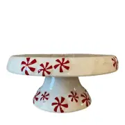 Peppermint & Pine Christmas Peppermint Candy Ceramic Cake Stand Red & White New