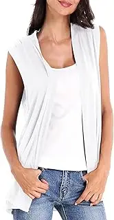 [Urban CoCo] Women's Sleeveless Cardigan Open Front Vest Lightweight Cool Coat, White, XX-Large
