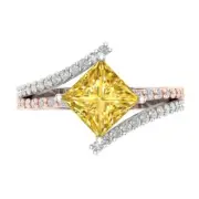 2.45 Princess Cut Split Shank Yellow gemstone Promise Bridal Ring 14k Gold
