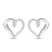 14k White Gold Round Diamond Heart Earrings 1/6 Cttw