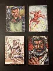 CABLE DAREDEVIL HAWKEYE LOGAN WOLVERINE 4 Sketch Card Print Set Chris McJunkin