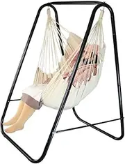 PIRNY Hammock Chair Stand with Large Hanging Padded Indoor Swing,Easy to Assemble Sturdy Hammock Chair with Stand,MAX Capacity up to 500 LBS,Heavy-Duty Steel Hammock Stand for Indoor Outdoor(White)
