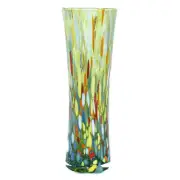 Murano Glass Vase Green Yellow Red White Handmade Millefiori 18cm High