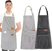 LAMCAN 2 Pack Kitchen Cooking Aprons, Adjustable Bib Apron, With 2 Pockets. Cotton Chef Adults Kitchen Bib Aprons, For Men Women, For Baking Painting Gardening Cleaning