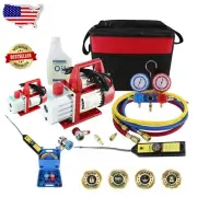 Comprehensive 4CFM 1/3HP HVAC A/C Manifold Gauge Set & Leak Detector Included