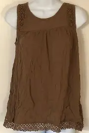 Massimo Women Small Blouse Sleeveless Eyelet Rayon Brown Tank Top