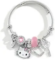 [Cevolut] Kitty Bracelet Sparkling Cute Cat Accessories Charms for Bracelets, Kawaii Adjustable Stainless Steel Bangle Bracelets, Sparkly Charm Bracelet as Birthday Jewelry Gifts for Girls Women