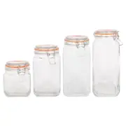 Argon Tableware 4pc Square Glass Jar with Clip-Top Lids Set - 760ml-2L