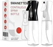 Continuous Spray Bottle for Hair - 2 Pack 200mL/6.8OZ Empty Ultra Fine Mister Spray Bottles | Plastic Water Mist Sprayer for Hair Styling, Cleaning, Plants, Salons, Misting & Skin Care (White + Black)