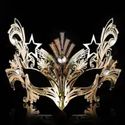 Womens Luxury Light Metal Laser-Cut Venetian Mardi Gras Masquerade Mask [Gold]