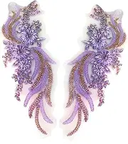 ａ aternee Sew on Beaded Patches, Wedding Dress Patches, Decoration Beads Applique, Trim Appliques for Bridal Prom Dress Man, Light Purple