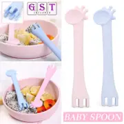 Baby Giraffe Spoon & Fork Toddler Utensil Self Feeding Training Silicone Cutlery