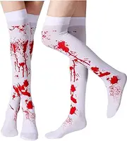 [Tatuo] Women Blood Stained Stockings White Bloody High Socks for Halloween Cosplay Costume 2 Pairs
