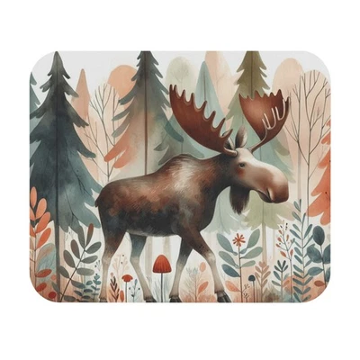 Mouse Pad (Rectangle) Moose in Forest Children's Book Illustration Style 6, Gift