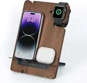 J JACKCUBE DESIGN Wood Charging Docking Station, Phone Watch Charge Dock Stand Multi Device Nightstand Organizer Holder for Smartphone Cellphone Accessories Bedside Caddy -MK243B