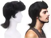 STfantasy Mens Black Wig Long Curly Wigs for Men Mid Length Middle Part Synthetic Hair for Man Male Cosplay Winter Soldier Costume… (Black)