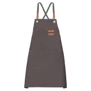 Canvas Chef Aprons Adjustable 75x69cm Cross Back Kitchen Apron 3 Pockets Grey