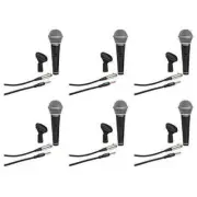 (6) Samson R21S Dynamic Handheld Microphones+Mic Clips+Cables+3.5mm adapters