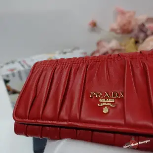 美麗堡Outlet精品 Prada 1M1132 NAPPA皮革 皺折高菲 扣式長夾 紅色 【現貨】過季新品