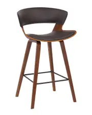 Armen Living Jagger Modern 26" Wood And Black Faux Leather Counter Height Barstool