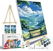 JOOZ Paint by Numbers kit for Adults with Frame, Landscape Paint by Number Canvas, Mountain Paint by Number with Easel, DIY Paint by Number Kits for Adults Landscape for Home Wall Decor 8 x 12 Inch